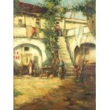 Courtyard scene, 19th century Italian School oil onto canvas, framed, 51.5cm x 38cm :For Further