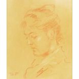 Roy Petley - Pensive moments, sanguine chalk, mounted and framed, 22.5cm x 19cm :For Further
