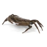 Japanese patinated bronze crab, impressed marks to the base, 12cm wide :For Further Condition