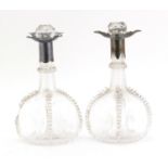 Pair of Victorian glass decanters with silver collars by William Hutton & Sons, London 1889, 18cm