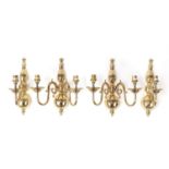 Pair of Regency style two branch brass wall sconces and pair of single branch wall sconces, 30cm