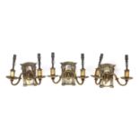 Three silver plated portico design wall sconces, each 23cm high :For Further Condition Reports