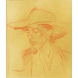 Roy Petley - Gaucho, sanguine chalk, mounted and framed, 22.5cm x 19cm :For Further Condition