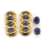 Two pairs of 14ct gold sapphire earrings, the largest 1.8cm in length, 4.2g :For Further Condition