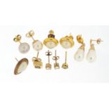 Mostly 9ct gold earrings including three pairs, 9.3g :For Further Condition Reports Please Visit Our