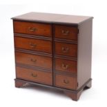 Inlaid mahogany side cabinet fitted with two cupboard doors, 88cm H x 85cm W x 44cm D :For Further