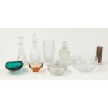 Glassware including a Whitefriars, Webb and three decanters, the largest 27.5cm high :For Further