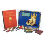 Miscellaneous objects including a commemorative tray, die cast vehicles and a JW Benson leather