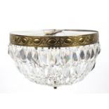 Circular brass and cut crystal bag chandelier, 37cm in diameter x 18cm high :For Further Condition
