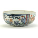 Japanese Imari porcelain bowl, hand painted with flowers, 24.5cm in diameter :For Further