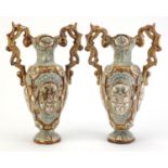 Pair of Alhambrian pottery twin handled vases, 38.5cm high :For Further Condition Reports Please