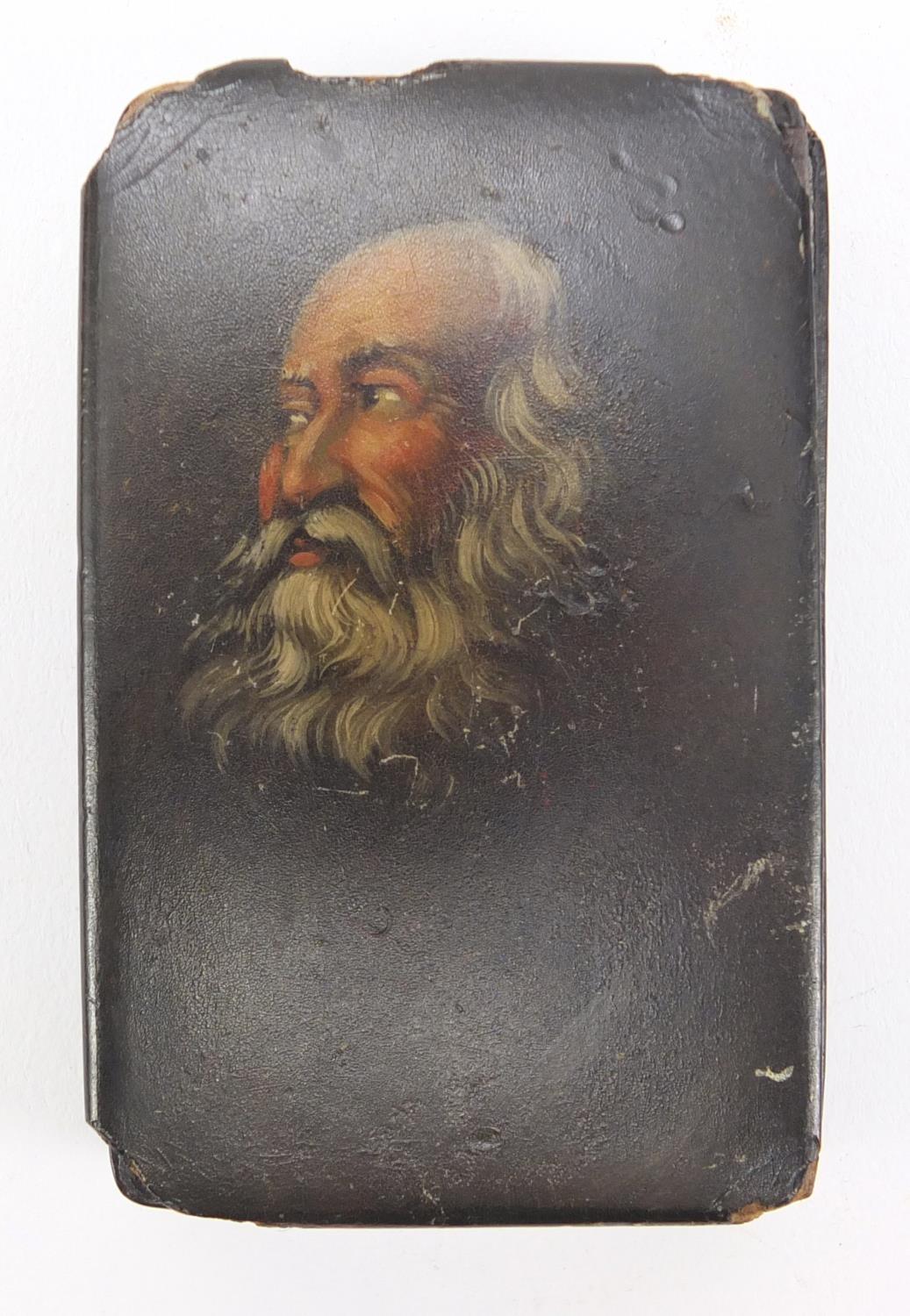 19th century snuff box hand painted with a bearded gentleman, 8cm wide :For Further Condition - Image 4 of 5