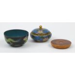 Chinese objects including Cloisonne pot and cover and perpetual calendar, the largest 11cm in