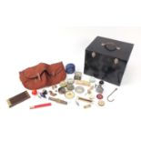 Vintage fishing tackle including flies, tackle bag, Hardex reel, Hardy reel case and pike floats :