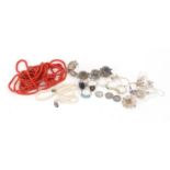 Costume jewellery including silver rings, coral necklace and freshwater pearls :For Further