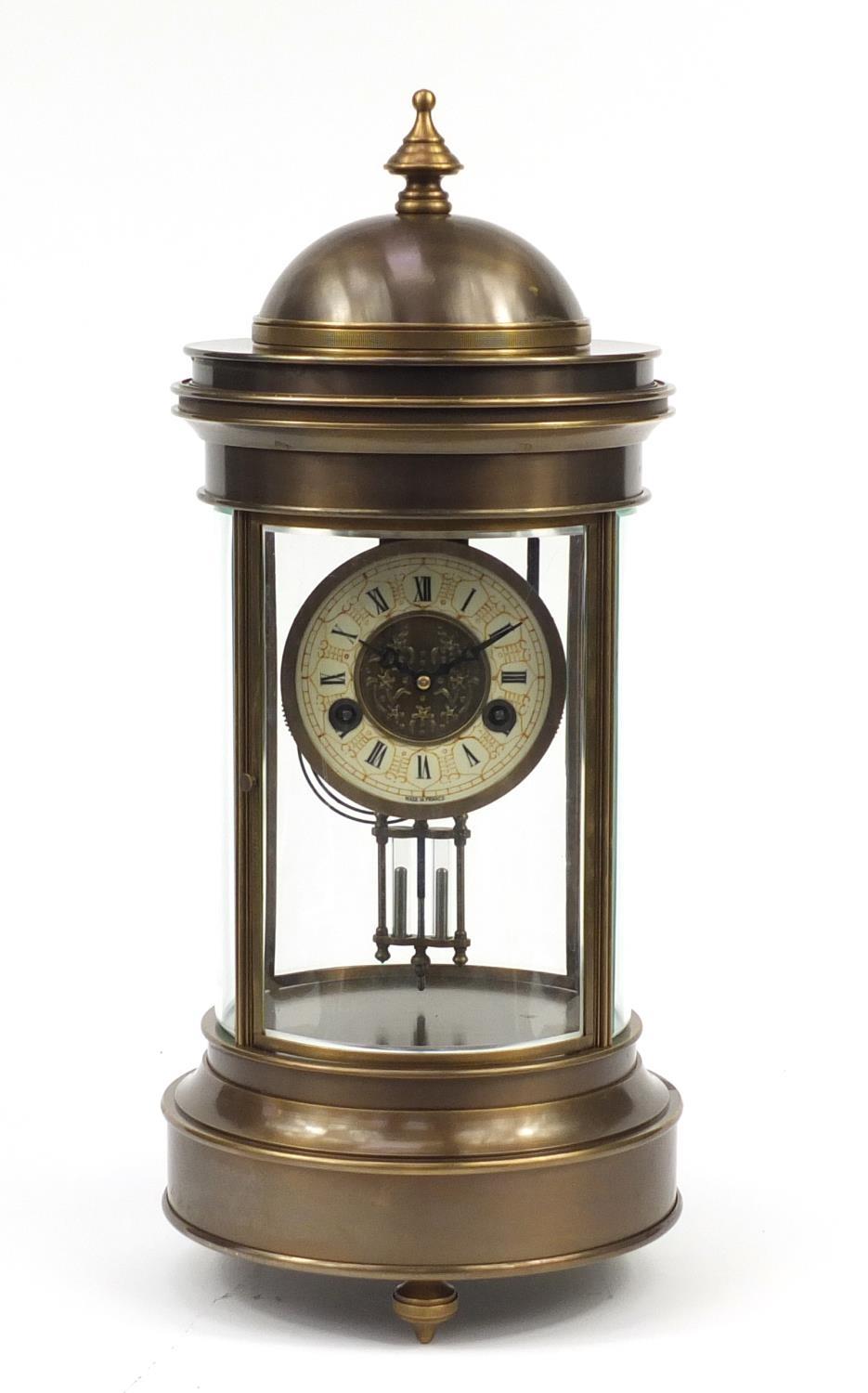 Large French bronzed circular four glass mantle clock with Roman numerals, numbered 1889 to the