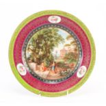Vienna style cabinet plate, decorated with a classical scene and flowers, 24.5cm in diameter :For