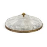 Circular cut glass and brass light pennant, 40.5cm in diameter :For Further Condition Reports Please