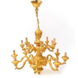 Good Italian gilt brass/bronze sixteen branch two tier chandelier by FBAI, 90cm in diameter x 80cm