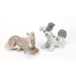 Lladro resting horse and a Scottie dog, the largest 20.5cm wide :For Further Condition Reports