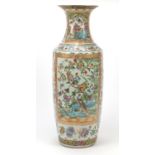 Large Chinese Canton porcelain vase, finely hand painted in a famille rose palette with birds of
