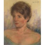 Head and shoulders portrait of a young woman, pastel, mounted and framed, 46cm x 37.5cm :For Further