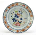 Chinese porcelain shallow dish, hand painted in the famille rose palette with flowers, 22cm in