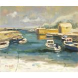 Eric Ward - Harbour scene, oil on board, unframed, 30.5cm x 25.5cm :For Further Condition Reports