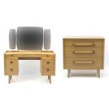Vintagae Light wood dressing table with mirrored back and matching three drawer chest by Link
