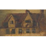 Exterior of a cottage, 19th century oil on canvas, framed, 30cm x 18cm :For Further Condition