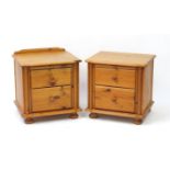 Pair of pine two drawer bedside chests with brushing slides, 58cm H x 55cm W x 46cm D :For Further
