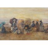 Manner of Boudin - Figures on a beach, oil on board, framed, 42cm x 29.5cm :For Further Condition