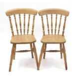 Pair of pine spindle back chairs, 87cm high :For Further Condition Reports Please Visit Our Website,