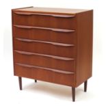 1970's Danish teak five drawer chest, 94cm H x 79cm W x 40cm deep :For Further Condition Reports