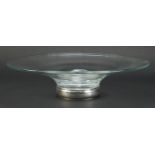 Contemporary silver mounted glass centre bowl by Broadway with box, 35cm in diameter :For Further