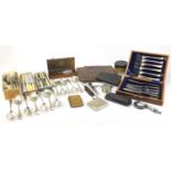 Miscellaneous items including silver plated cutlery, micrometers and cigarette cases :For Further