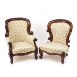 Two mahogany framed Victorian style children chairs, the largest 55.5cm high :For Further