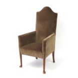 Mahogany framed high back armchair, 125cm high :For Further Condition Reports Please Visit Our