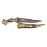 Indian Bidri ware dagger with sheath and Damascus steel blade, 31.5cm in length :For Further