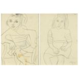 School of Henri Matisse - Portrait of a young girl and one other, two pencil drawings, framed,