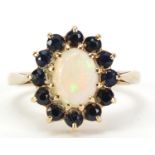 9ct gold opal and sapphire ring, size J, 2.7g :For Further Condition Reports Please Visit Our