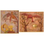 Animals including mythical birds, pair of pencil signed prints both bearing indistinct signatures,
