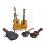 Three acoustic guitars, two with cases including Jose Ferrer and Palma :For Further Condition