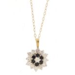 9ct gold black and clear stone pendant on a 9ct gold necklace, 1.8g :For Further Condition Reports