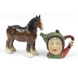 Brown Beswick horse and teapot numbered 169, the horse 21cm high :For Further Condition Reports