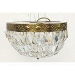 Circular brass and cut crystal bag chandelier, 37cm in diameter x 18cm high :For Further Condition