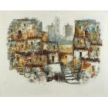 Townscape, oil and mixed media on canvas, framed, 91cm x 72cm :For Further Condition Reports