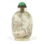Chinese glass snuff bottle internally hand painted with a snowy landscape and calligraphy, 9.5cm