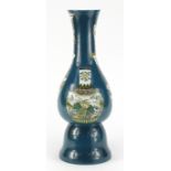 Chinese porcelain vase, hand painted with vases on to a green ground, six figure character marks