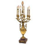 19th century classical Ormolu and red marble six branch candelabra, 89cm high :For Further Condition